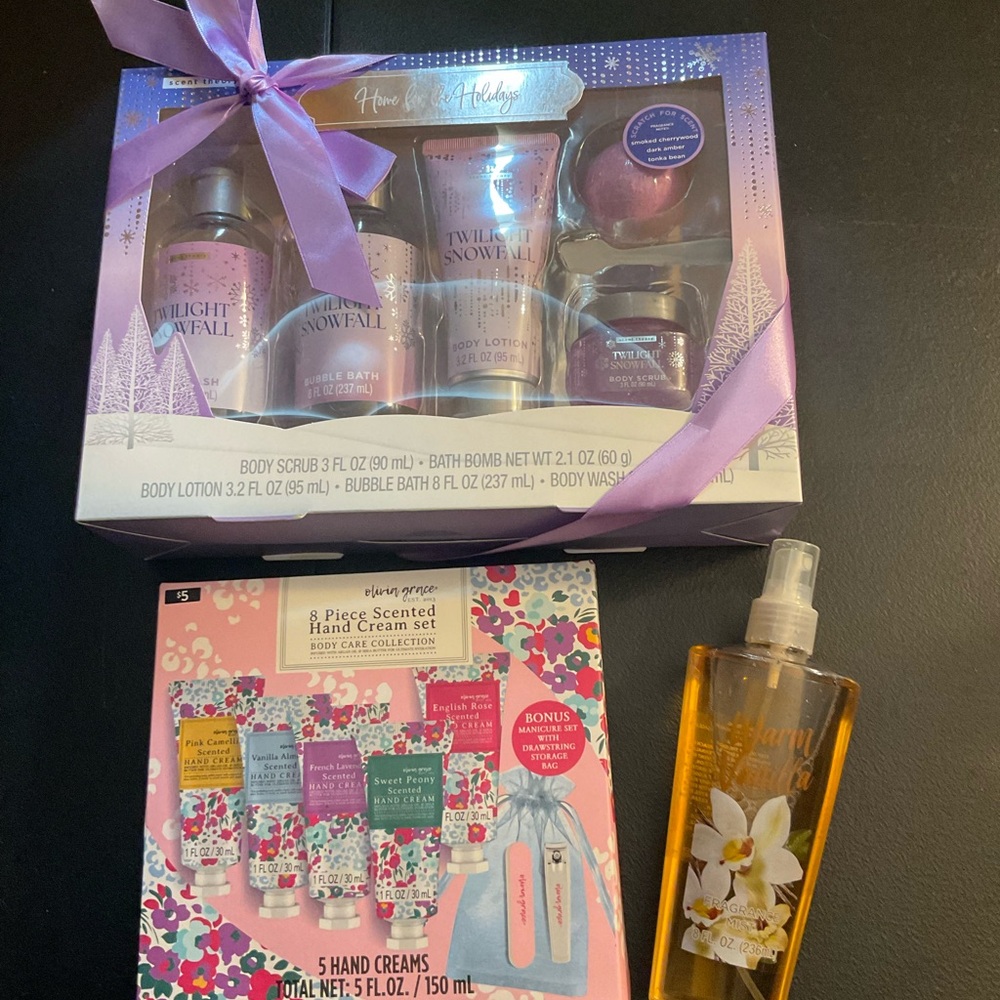 Assorted lotions, bubble bath and body spray